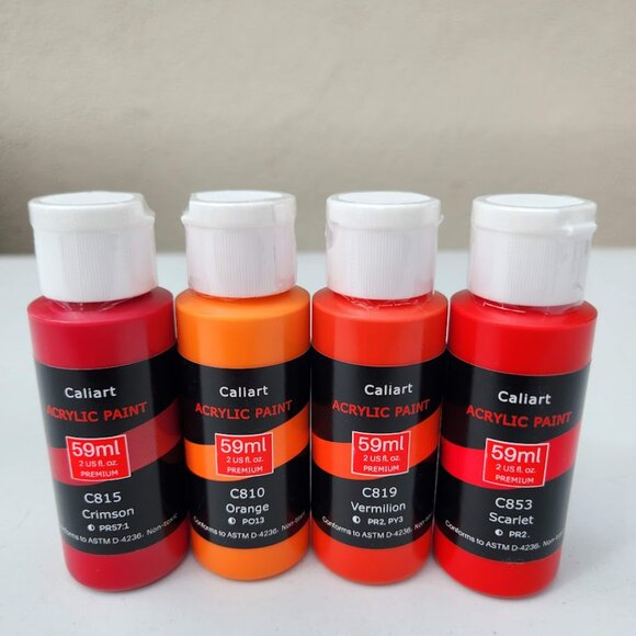 NEW 4 Caliart Acrylic Paint Set Orange Red colors 59ml, 2oz each Art Craft Paint - Picture 2 of 8